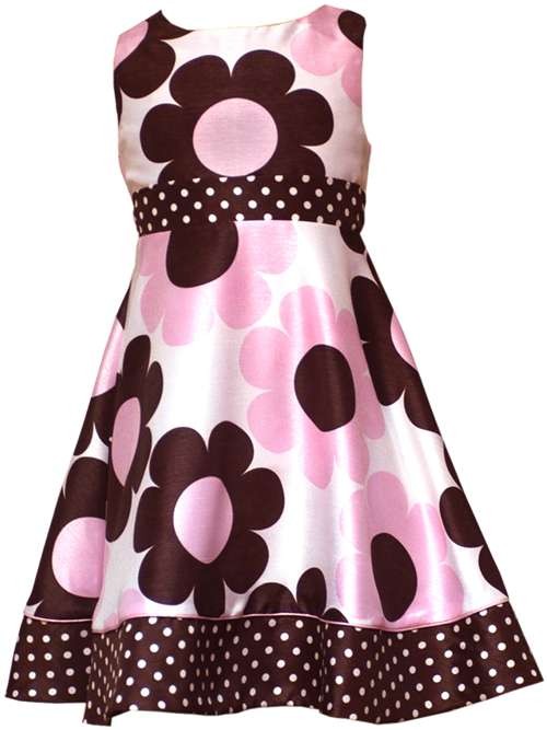 Rare Editions Brown Pink Large Flowers Shantung Dress Girls 2T-6x