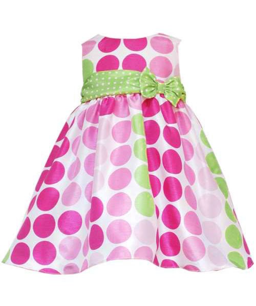 Rare Editions Pink Lime Dots Shantung Dress TODDLER Girls 2T-4T