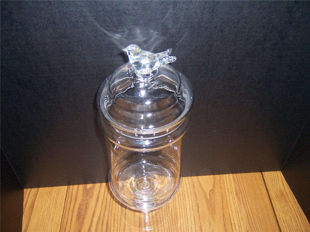 Bird lid top apothecary jar 16.5" x 5 1/2" on raised base see photos