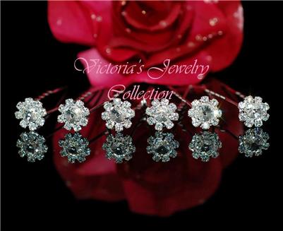 Gorgeous Set of 6 Swarovski Rhinestone Flower Hair Pins 2p7