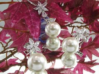 Fresh Water White Pearl Topaz Pendant Earrings Set 4S63 + Free Gift Box