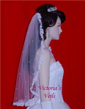 MANTILLA LACE BRIDAL BEADED WEDDING VEIL WHITE 28" L9R