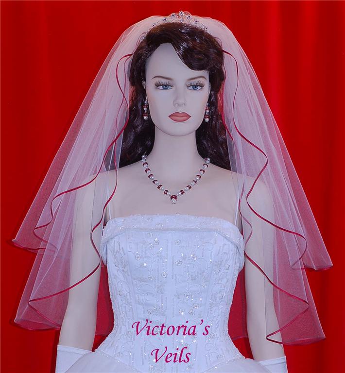red and white wedding veil