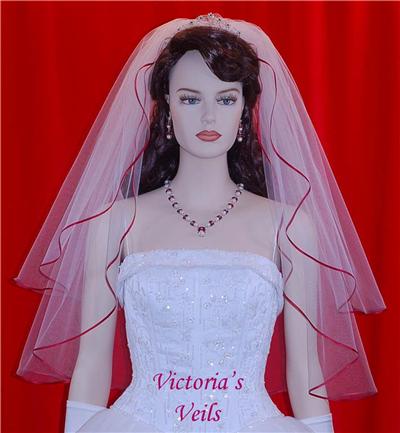 APPLE RED BRIDAL WEDDING VEIL 24"x28" 46-1