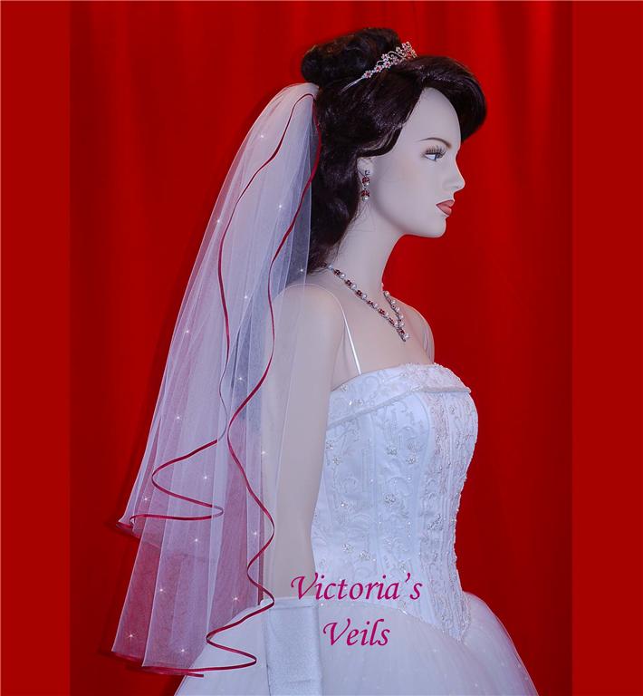 Two Tier Wedding veil with Apple ribbon