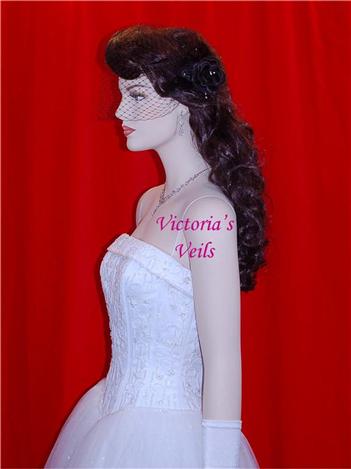 Birdcage Cage Veil with Satin Flower and Feather Fascinator  bc1
