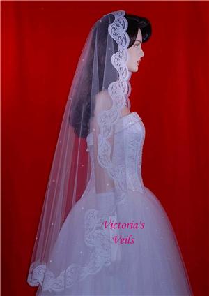 45" WHITE SWAROVSKI CRYSTALS WEDDING BRIDAL MANTILLA VEIL M11R