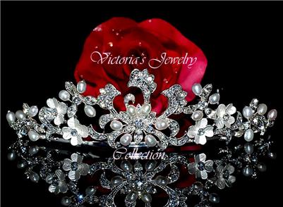 COUTURE FRESHWATER PEARLS SWAROVSKI RHINESTONE TIARA HT2