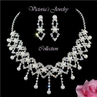 SWAROVSKI RHINESTONE PEARL NECKLACE EARRINGS SET KS2