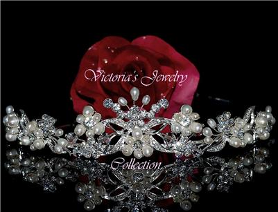 COUTURE FRESHWATER PEARLS SWAROVSKI RHINESTONES TIARA HT5