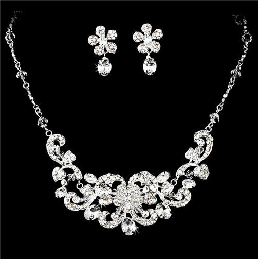 wedding bridal prom necklace earrings jewelry set