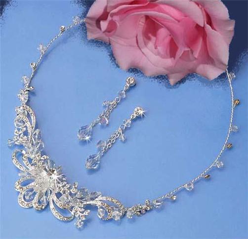 wedding bridal prom necklace earrings jewelry set