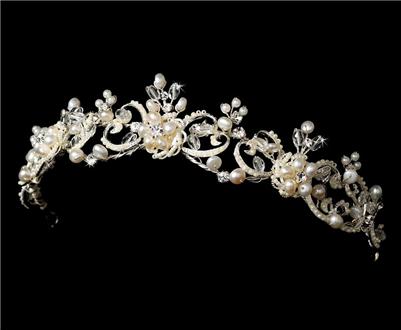 FRESHWATER PEARL & CRYSTAL VICTORIAN BRIDAL TIARA WT1090