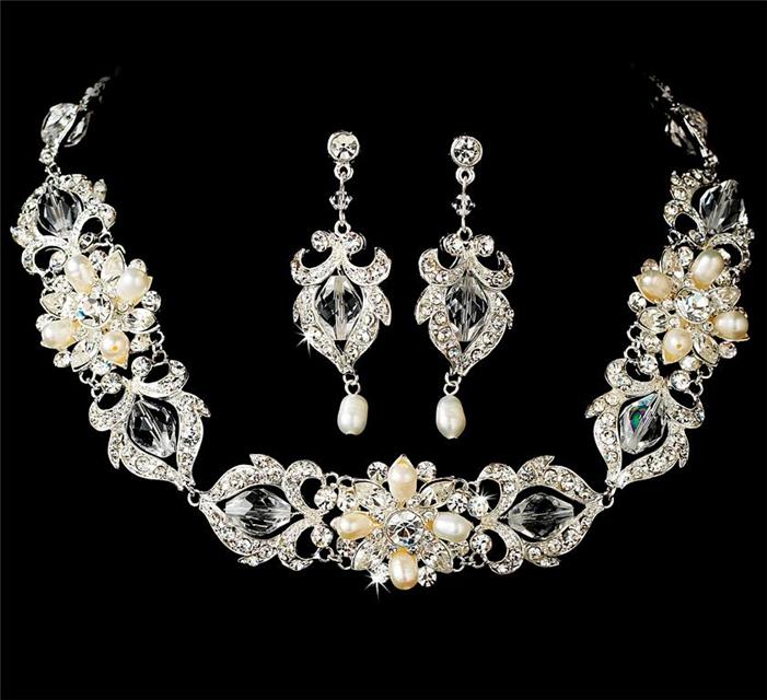 wedding bridal prom necklace earrings jewelry set