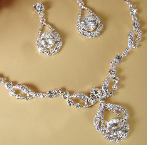 Crystal Bridal Wedding Prom Earrings Necklace Set