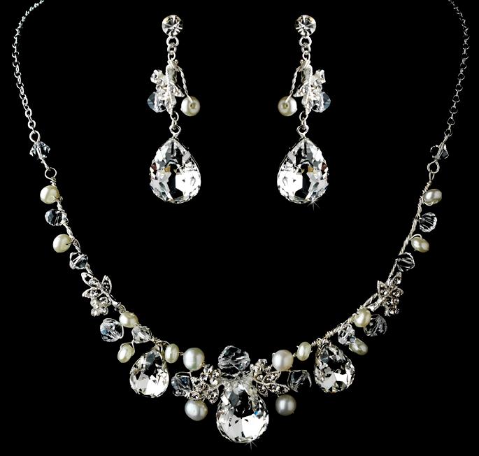 Crystal Bridal Wedding Prom Earrings Necklace Set