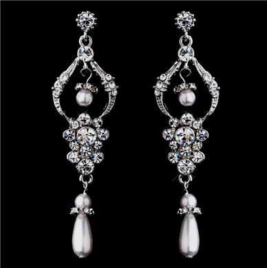 INTRICATE WHITE PEARL CRYSTAL EARRINGS WE 1065