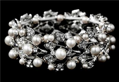 Silver Pearl Swarovski Crystal Fashion Wedding Bridal Prom Bracelet  WB969