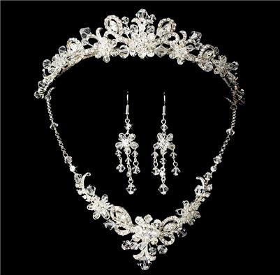 Swarovski Crystal Bridal Necklace Earring & Tiara Set WA7821