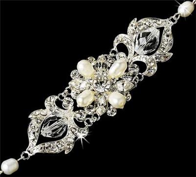 Couture Freshwater Pearl Crystal Fashion Wedding Bridal Prom Bracelet  WB7844