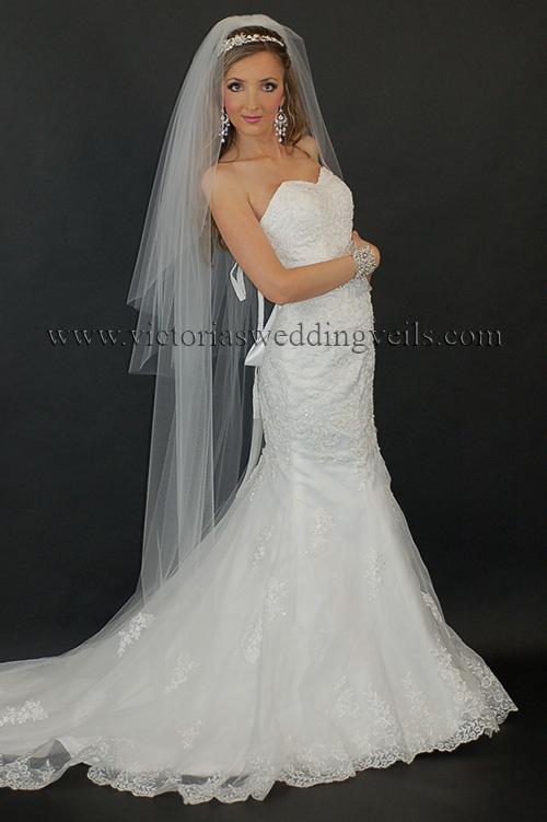 3 tier long bridal veil cut edge