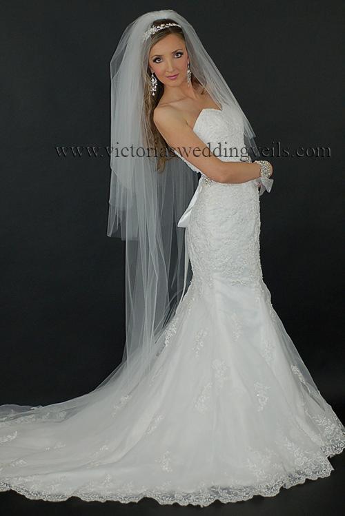 4 tier long bridal veil cut edge