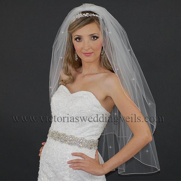 2 double layer pencil edge bridal veil