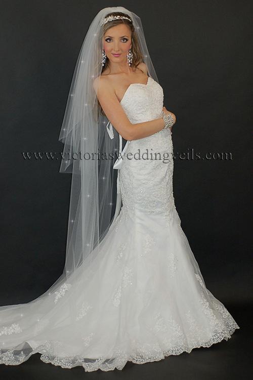 3 tier long bridal veil cut edge