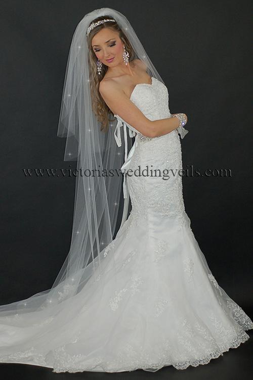 3 tier long bridal veil cut edge