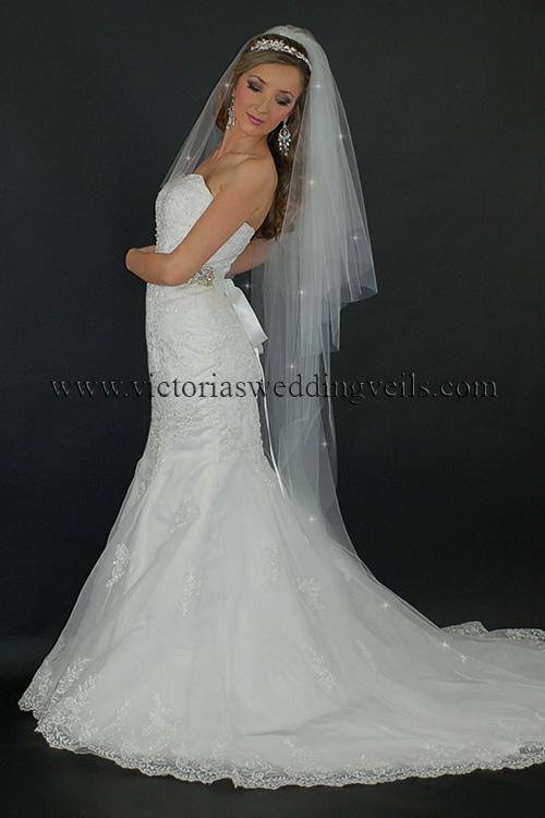 3 tier long bridal veil cut edge
