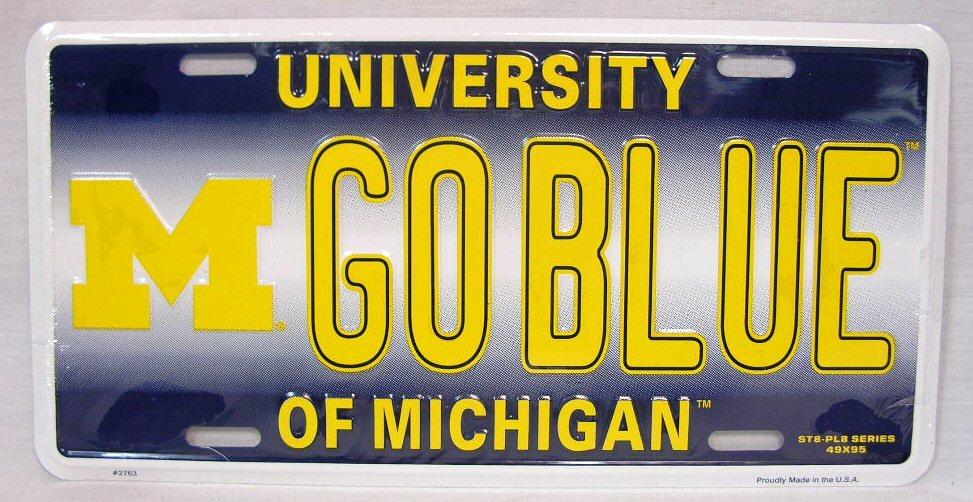 University of Michigan Go Blue Aluminum Metal Car Truck Auto Tag