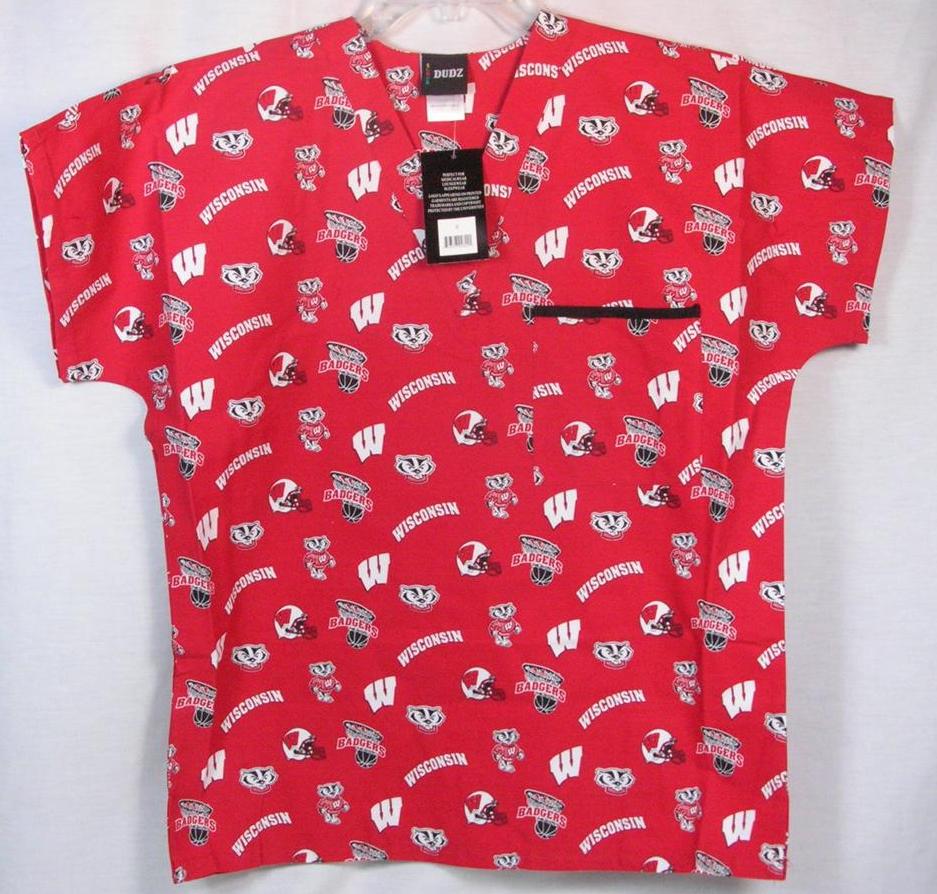 WISCONSIN BADGERS SCRUB TOP NURSE UNIFORM SHIRT DOCTOR TEAM MEDICAL FAN WEAR eBay