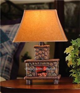 Rustic Stone Fireplace Table Lamp Lodge Cabin Decorative Accent