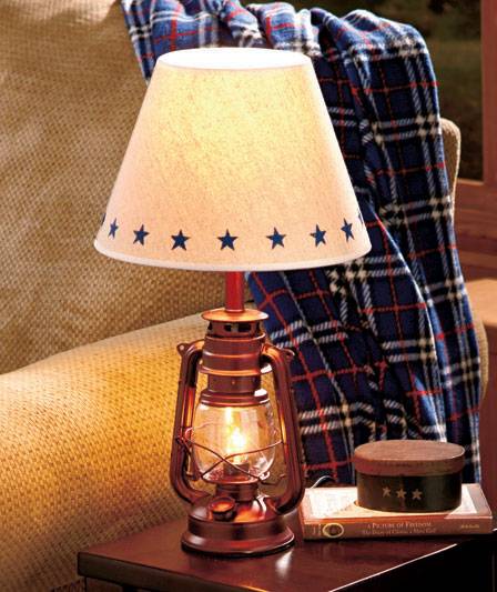 Country Rustic Lantern Table Lamps Bronze Or Blue Stars 20 New Ebay 