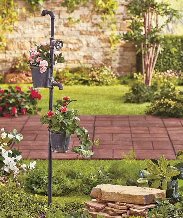 Antiqued Rustic Vintage Old Fashioned Faucet Double Planter Garden
