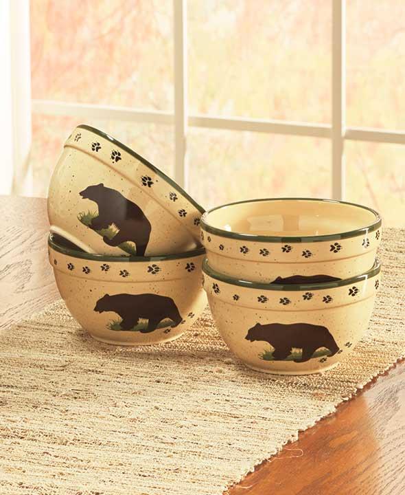 12 PC Country Rustic Lodge Woodland BEAR Dinnerware Set Plates Bowls eBay