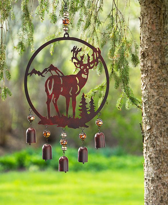 Rustic Woodland Wildlife Iron Glass Bells Wind Chime Deer Add A Rustic Woodland Look To Your Home With This Beautiful Iron And Glass Wind Chime It Features Silhouetted Scene Of Favorite Animal