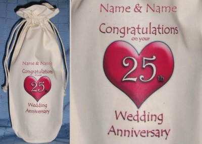 Details about PERSONALISED 25th WEDDING ANNIVERSARY BOTTLE BAG silver