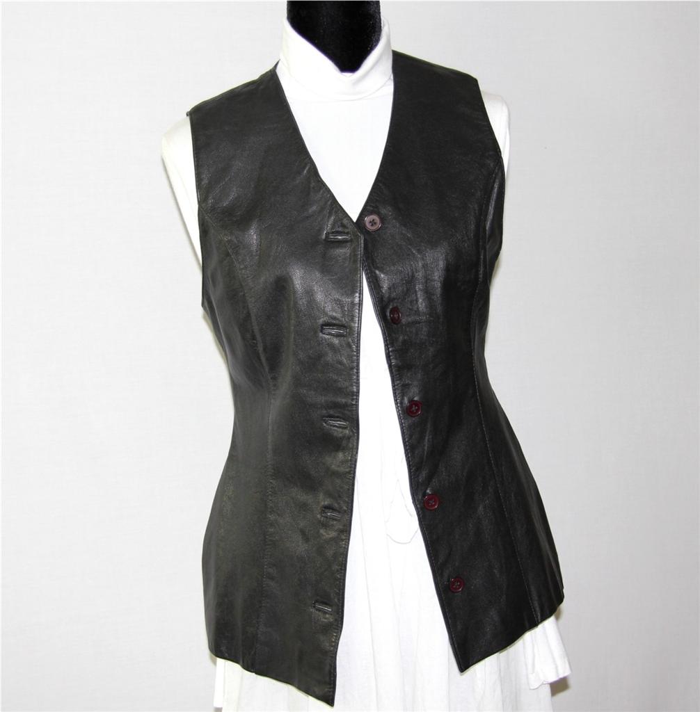 Nice Ladies Black Leather Fitted Long Line Waistcoat Medium 12 eBay