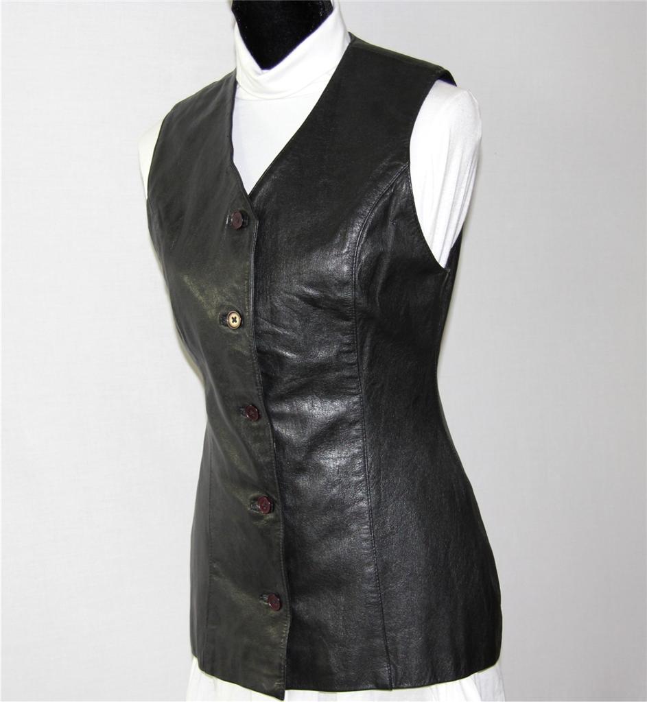 Nice Ladies Black Leather Fitted Long Line Waistcoat Medium 12 eBay