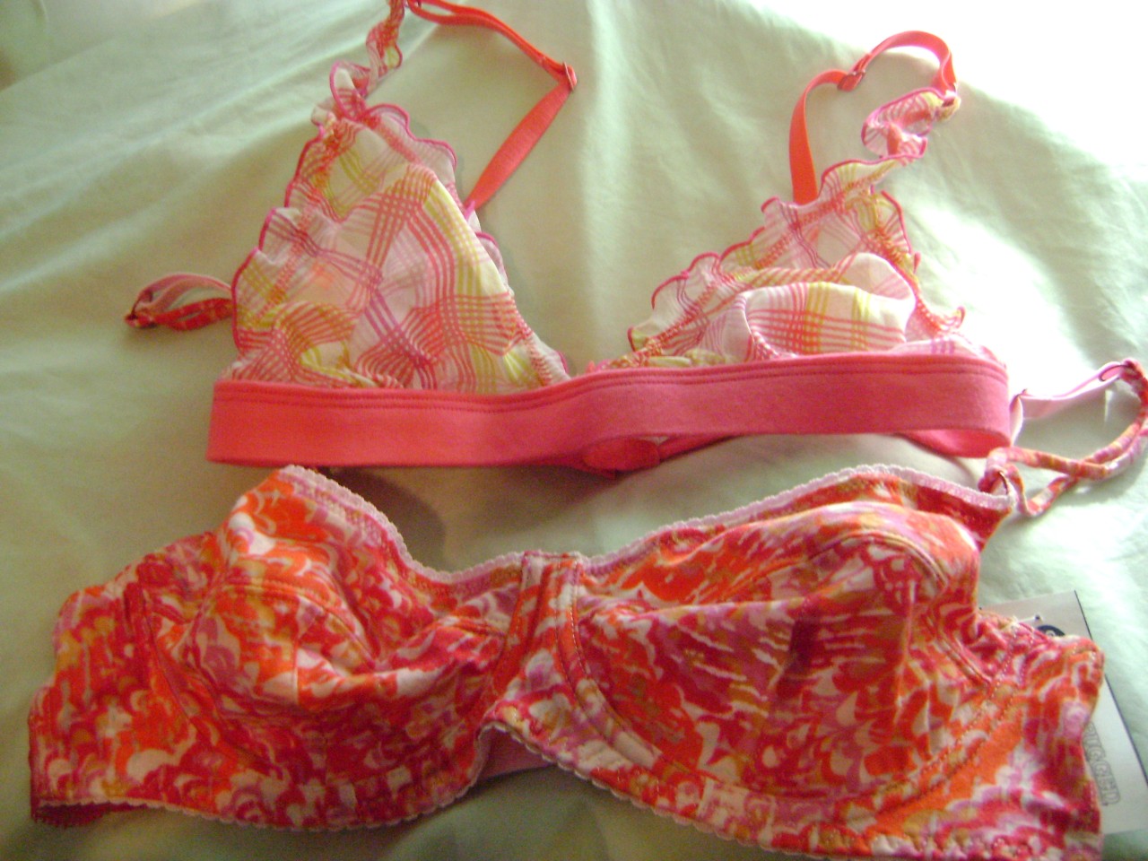NWT FREE PEOPLE PLAID/FLOWER/LACE BRA LOT OF 2 SZ.34b