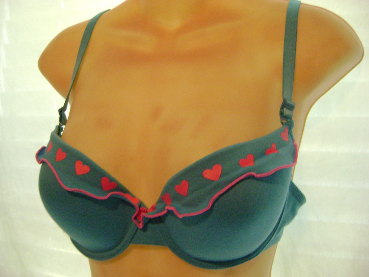 NWT LUIN LOVE BLUE/PINK HEARTS BRA PADDED SZ.36C CUTE!