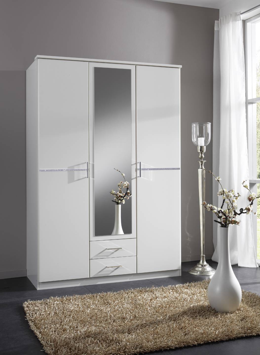 German Designer 3 Door 135cm Wardrobe with Mirror & Drawers Bedroom eBay