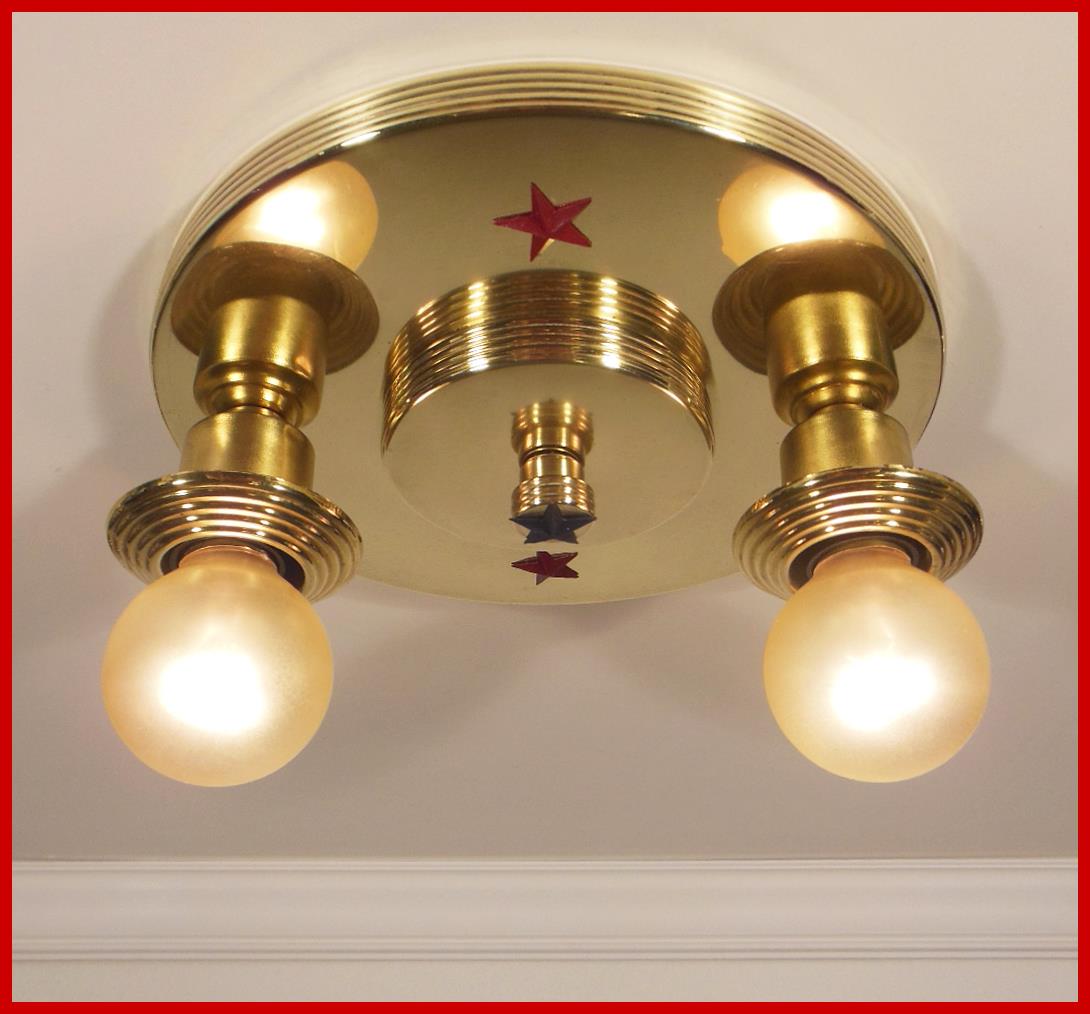 BEST VINTAGE 1930 ART DECO NAUTICAL STAR SOLID BRASS CEILING LIGHT