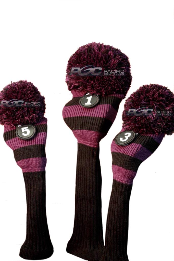 Purple Black Golf Headcovers Majek 1 3 5 Color Pom Pom Clubs Club Head