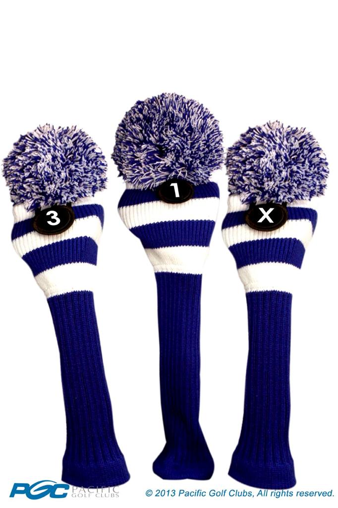 1 3 X Classic BLUE WHITE KNIT POM golf club vintage Headcover Head