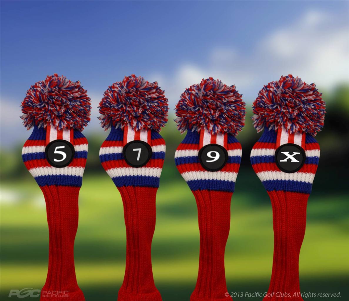 USA Red White Blue 5 7 9 X Wood Headcover Set Knit Head Covers