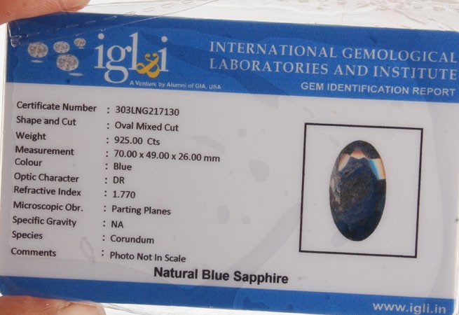 925 cts igli certified rare huge top natural blue sapphire