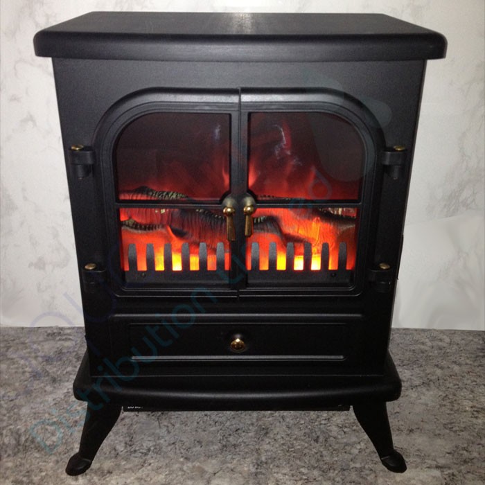 Electric stove 1850 watts black cast iron finish log burning fire