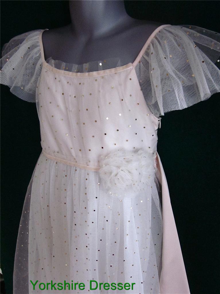 New MONSOON Girls Ivory Gold Spot MILA Tulle Party Flower Girl Dress